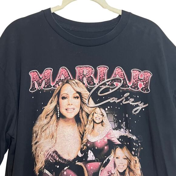 Mariah Carey Womens Christmas Time Graphic Tee XL Black 100% Cotton Knit - Picture 2 of 5
